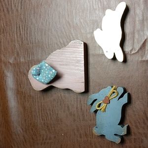 Set of 3 Wooden Bunny Rabbit Figurines Easter